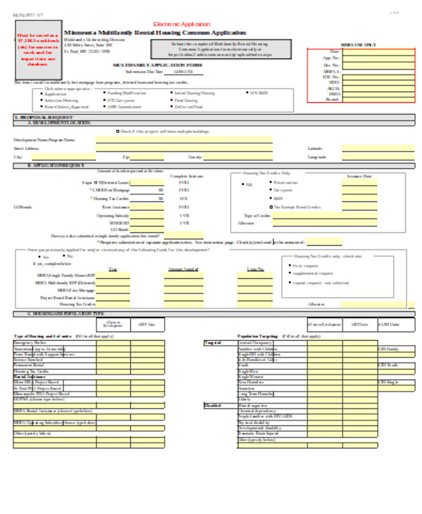 simple housing application form