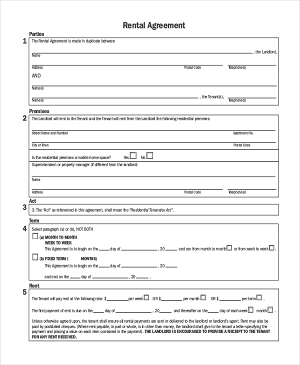 Sample Of Rental Agreement Contract DocTemplates