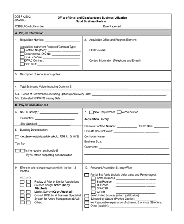 small business review form