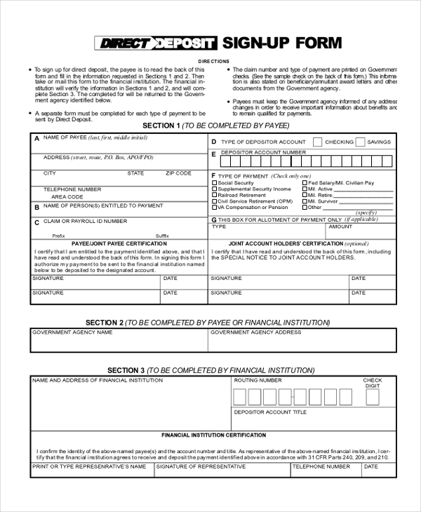 social security direct deposit form