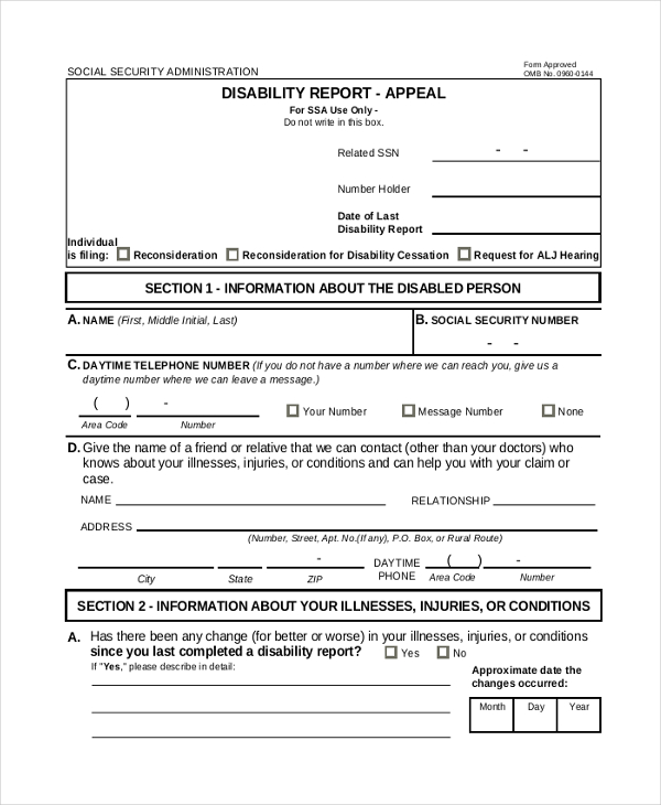 social security disability appeal form