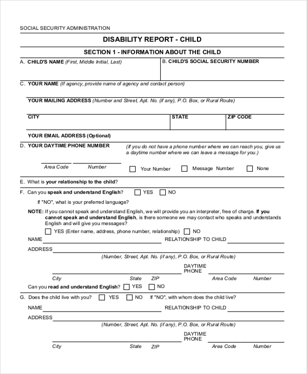 Social Security Disability Application Form Printable 5951