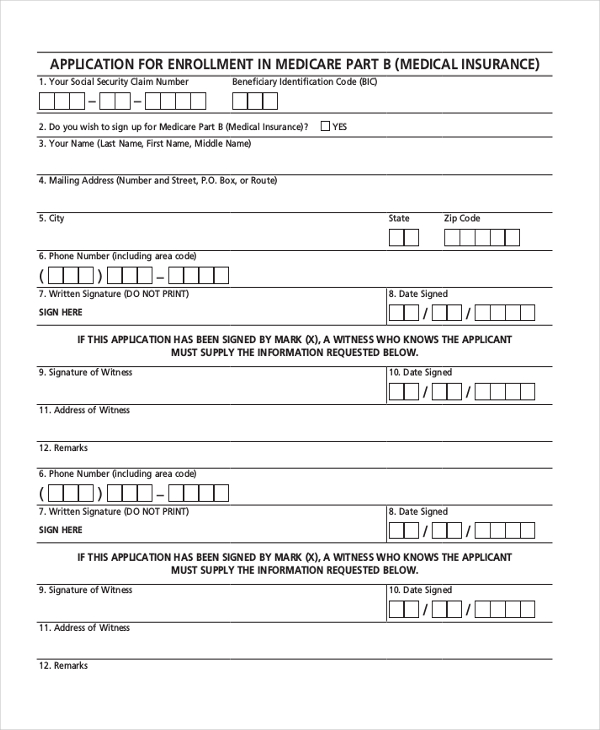 FREE 9+ Sample Medicare Application Forms in PDF | MS Word