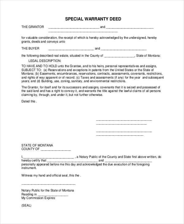 Special Warranty Deed Template 5837