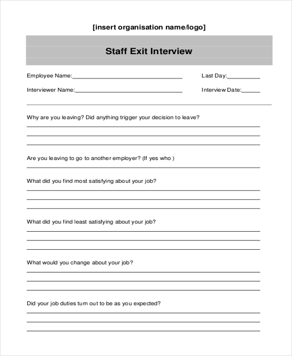 staff exit interview form