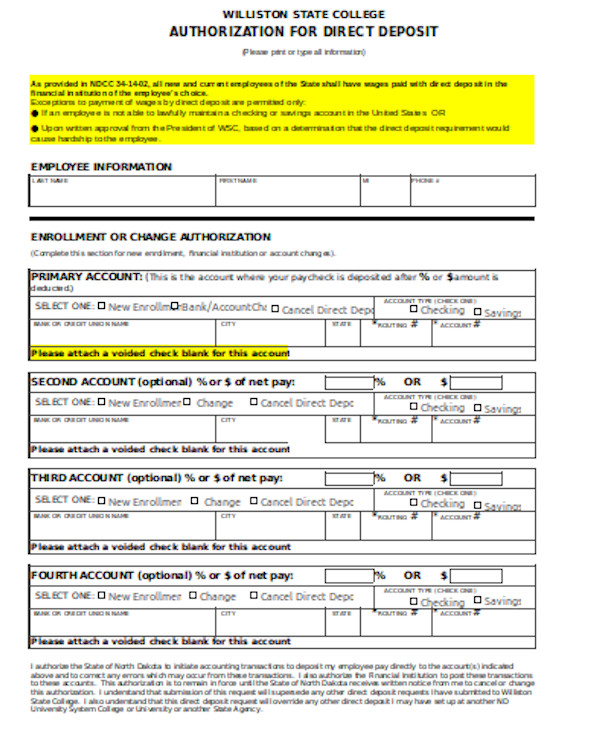 Free 12 Direct Deposit Form Samples In Pdf Ms Word Excel 4324