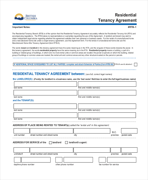 standard landlord tenant lease agreement