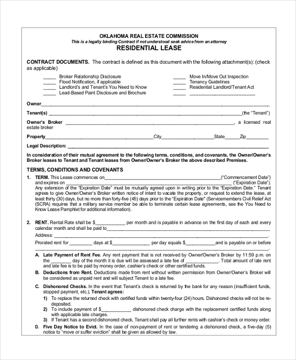 standard residential lease agreement
