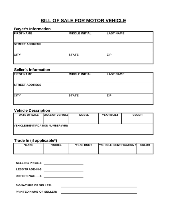 simple vehicle bill of sale