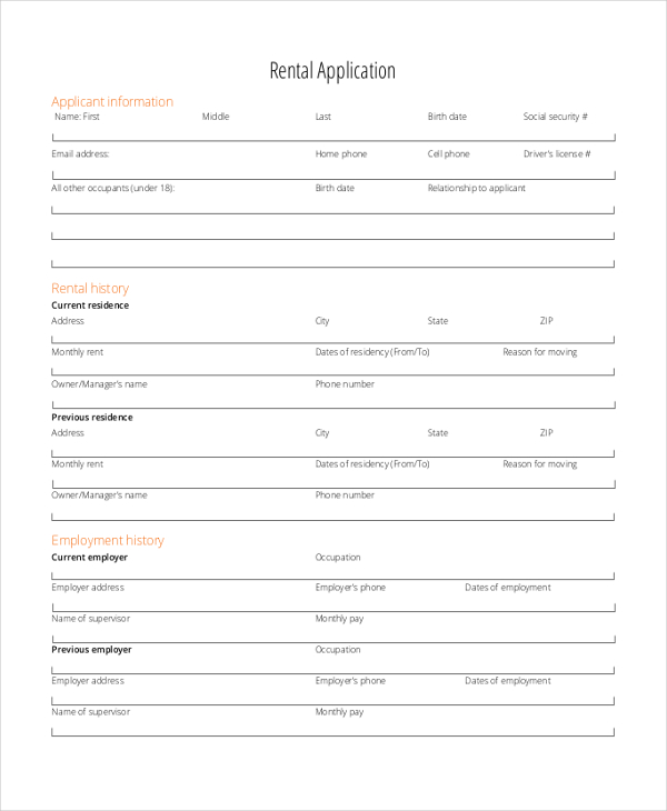 Free 13 Sample Rental Application Forms In Pdf Excel Ms Word 5043