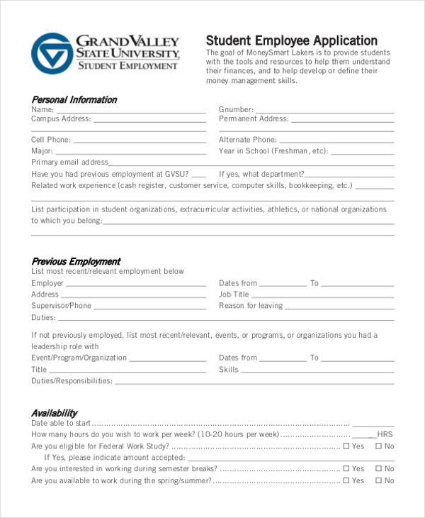 student employee application