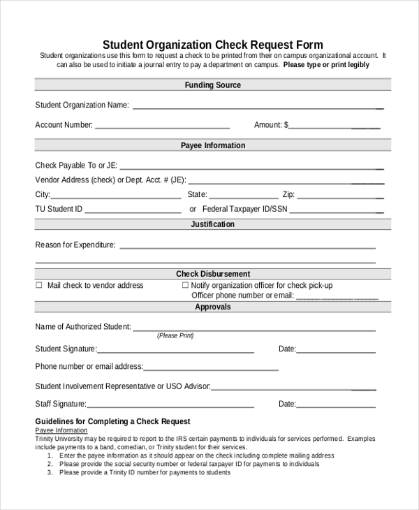 student organization check request form