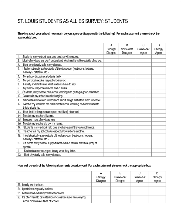 student survey form