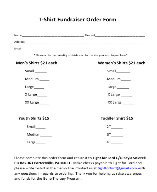 t shirt fundraiser order form