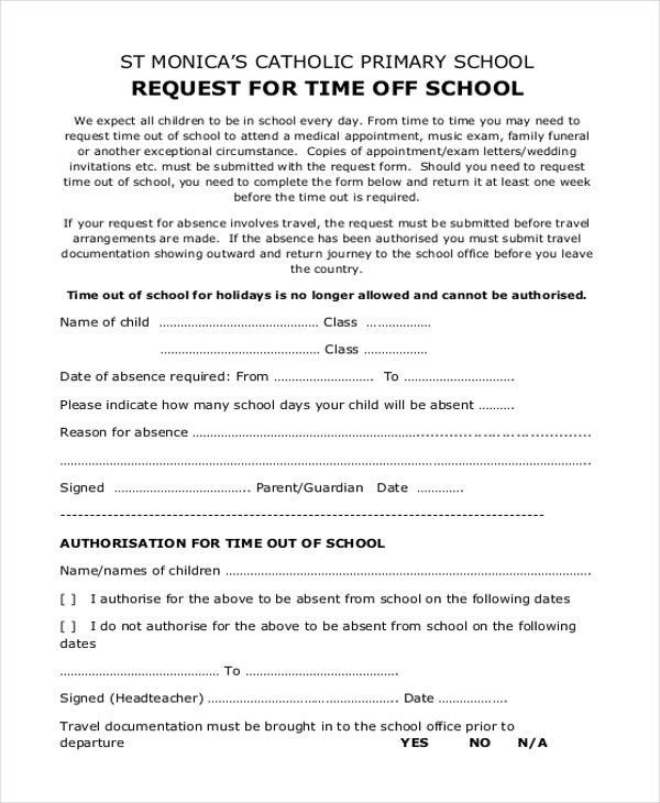 time off request of school 1
