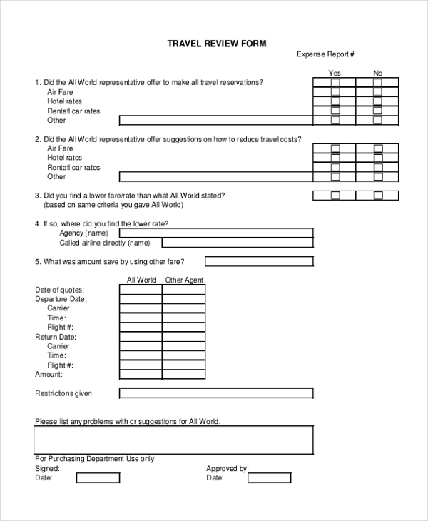 travel review form