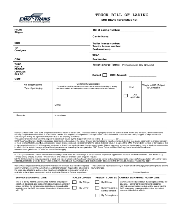 FREE 15+ Sample Bill of Lading Forms in PDF Excel MS Word