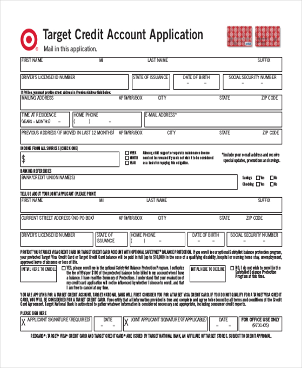 target credit account application