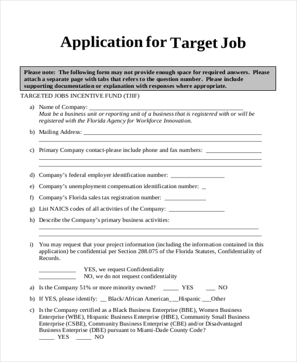 FREE 9+ Sample Target Application Forms in PDF MS Word