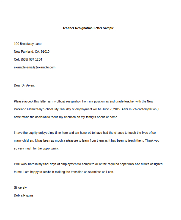 Examples Of Letter Of Resignation from images.sampleforms.com