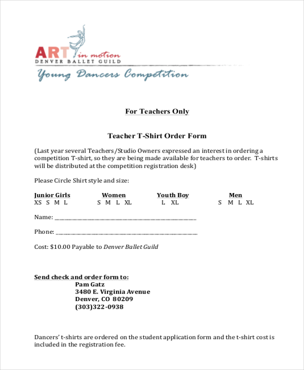 teacher t shirt order form