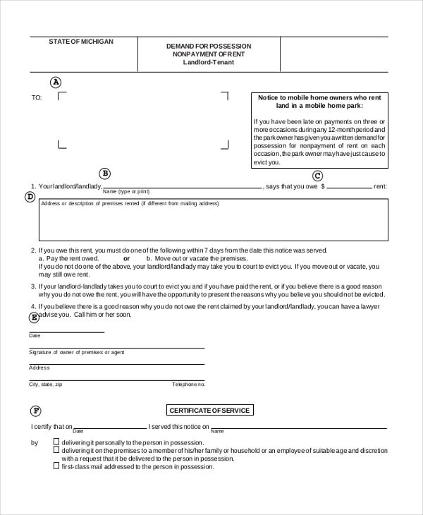 tenant eviction notice form