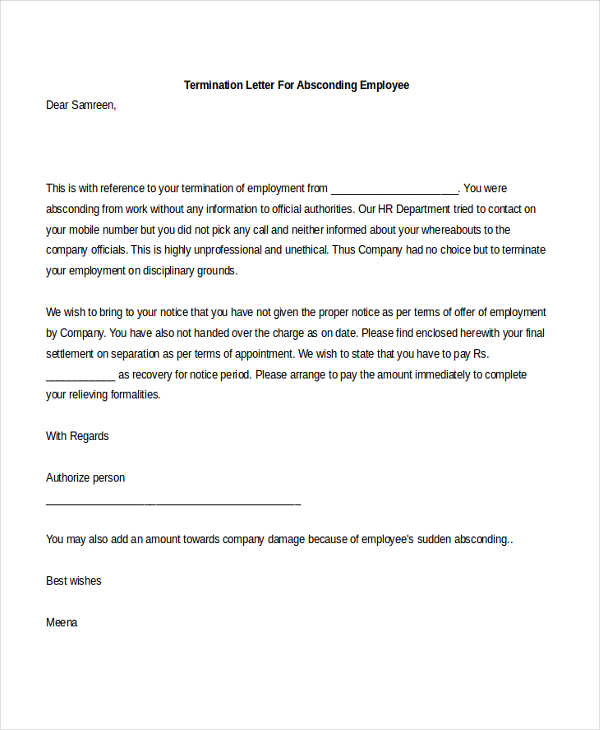 FREE 10+ Employee Termination Letter Samples, PDF, MS Word, Google Docs