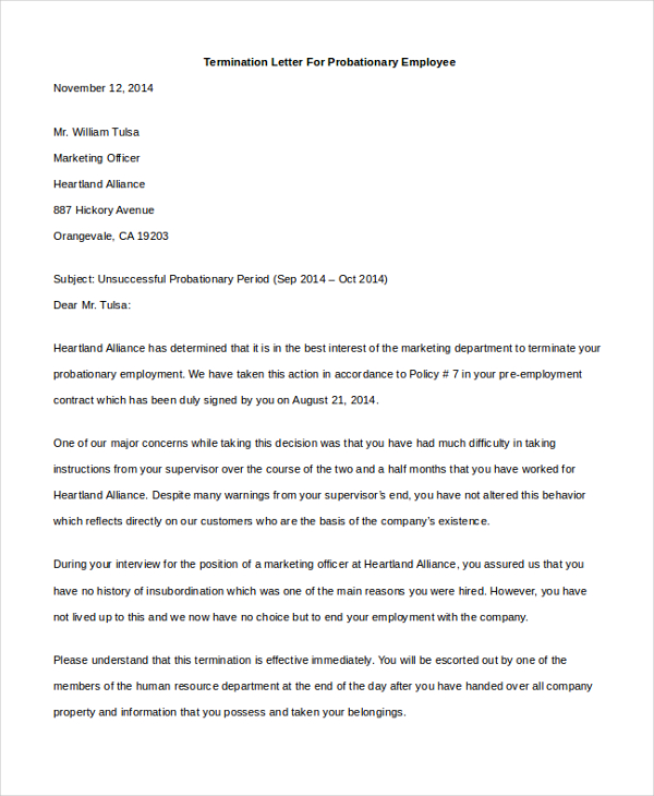 Sample Of Termination Letter For Employee With Notice from images.sampleforms.com
