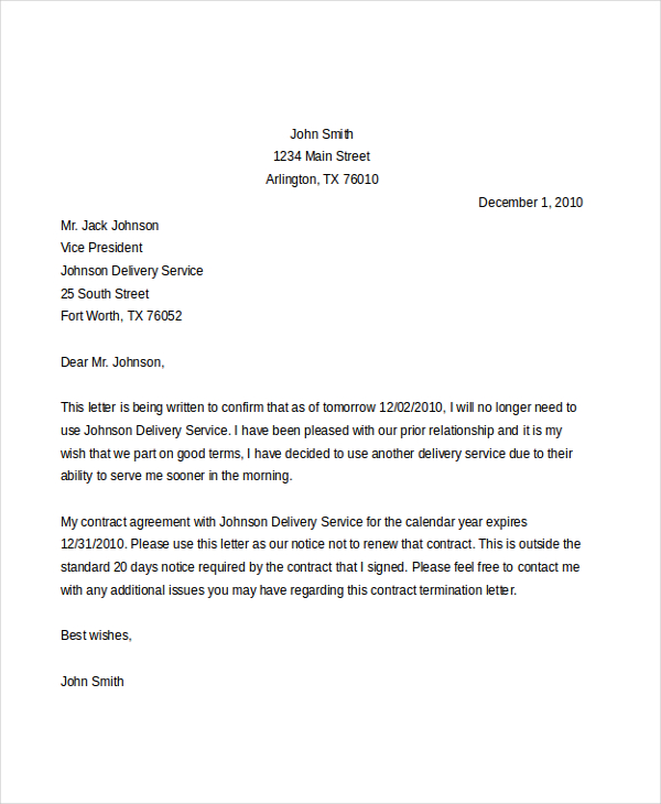 termination of services letter