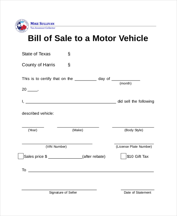 Free 9 dmv bill of sale form samples in pdf ms word