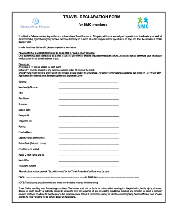 FREE 21+ Sample Travel Forms in PDF | MS Word | Excel