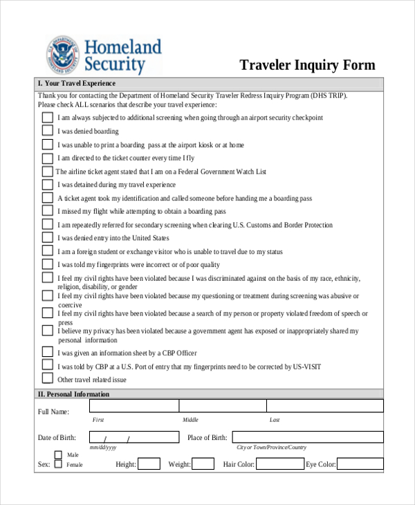 travel enquiry form