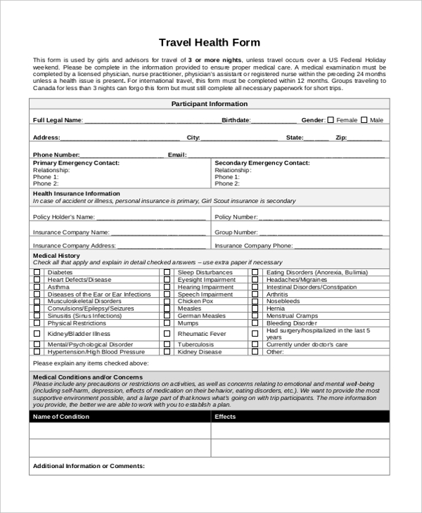 FREE 21 Sample Travel Forms In PDF MS Word Excel