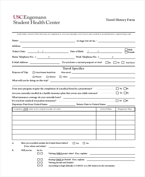 travel history express entry form