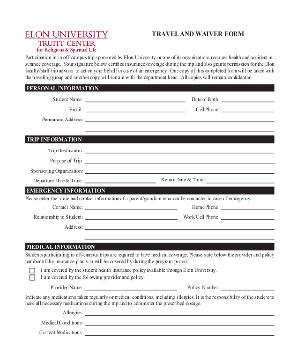 travel waiver form