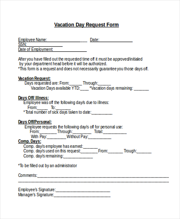 vacation day request form