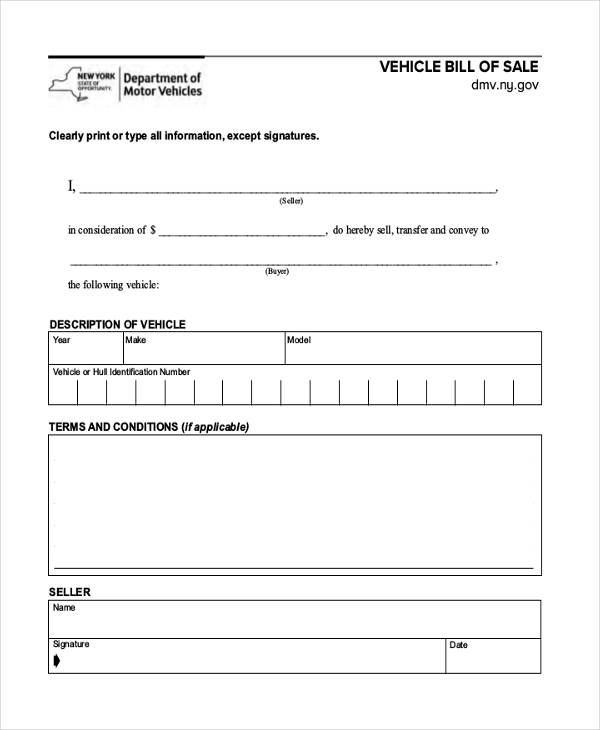 vehicle bill of sale form free
