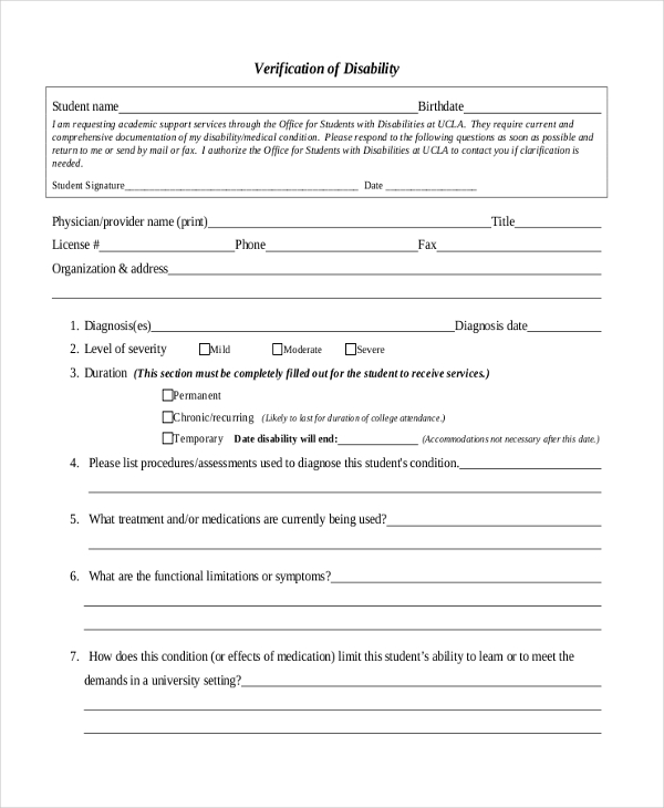 verification of disability form