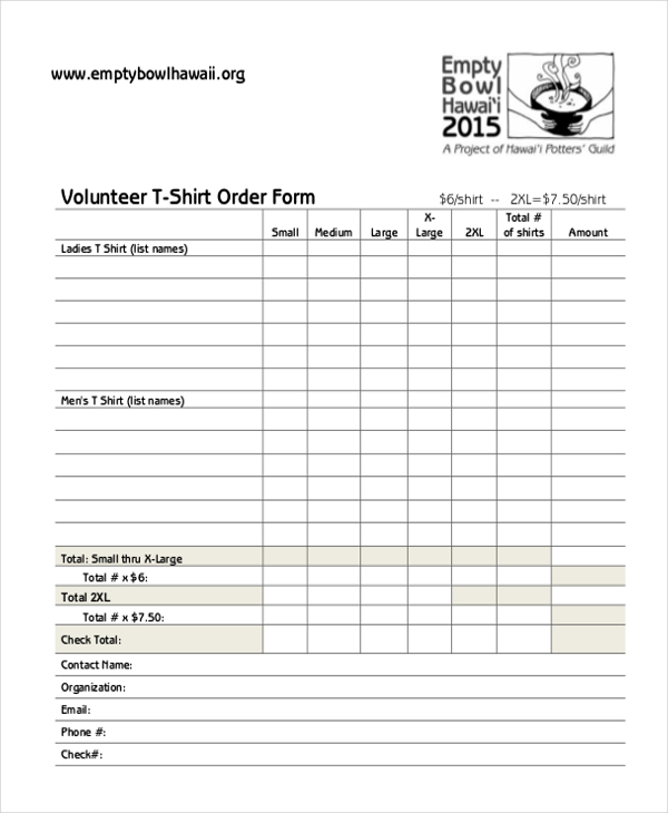 volunteer t shirt order form
