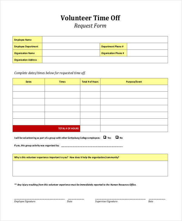 volunteer time off request form