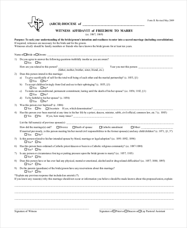 Sample Affidavit Form For Marriage - 11+ Free Documents in 