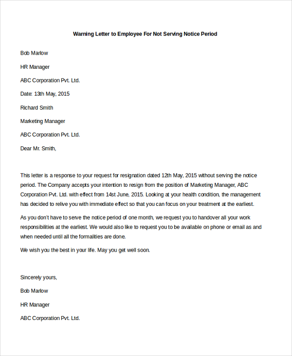 Warning Letter For Coming To Work Drunk