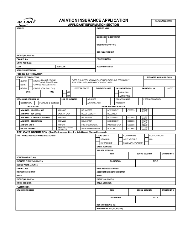 aviation acord forms