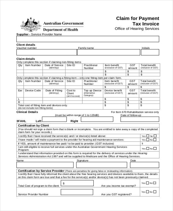 blank tax invoice form
