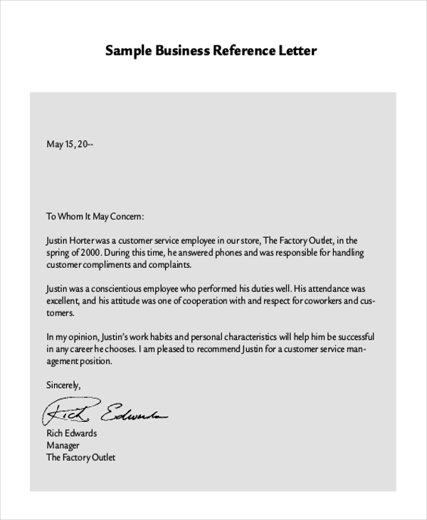 business reference letter