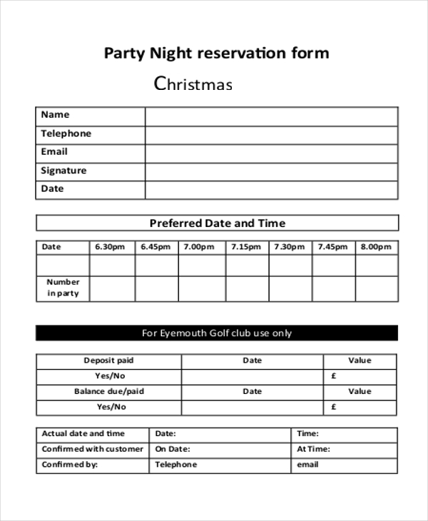 FREE 10+ Sample Party Reservation Forms in PDF | MS Word