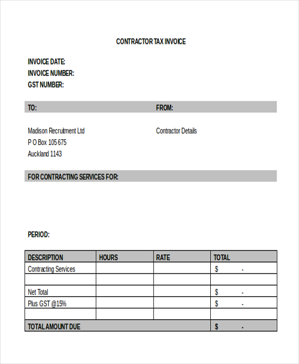 contractor tax invoice form