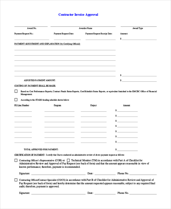 Free 9 Sample Contractor Invoice Forms In Pdf Ms Word Excel