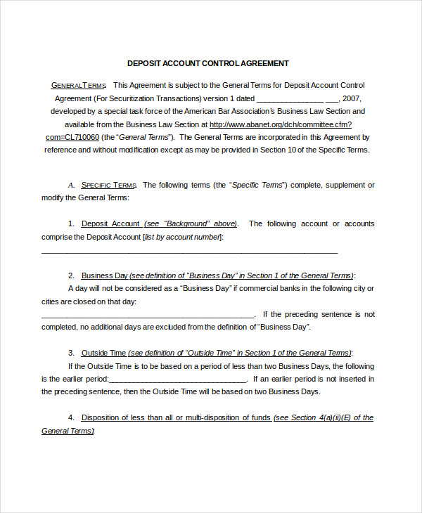 deposit account control agreement form