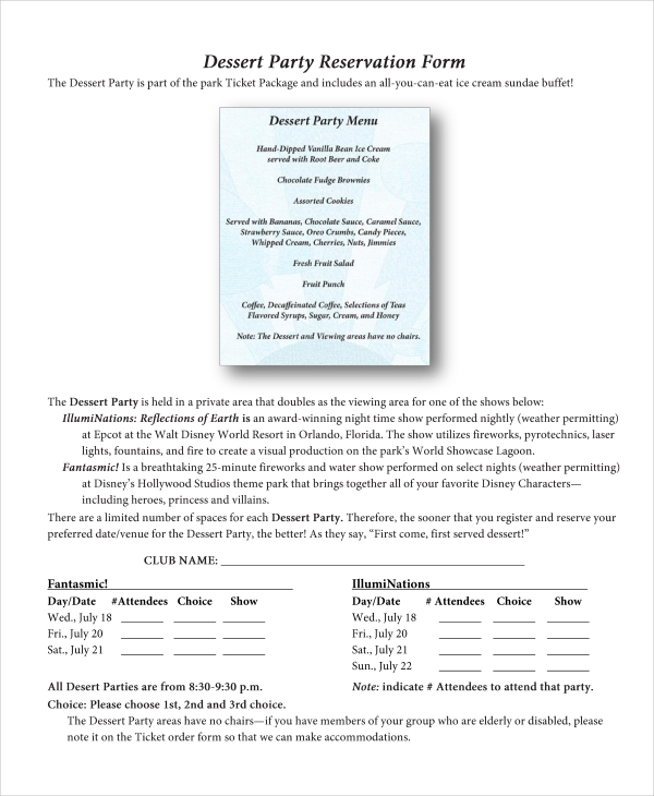 FREE 10+ Sample Party Reservation Forms in PDF | MS Word